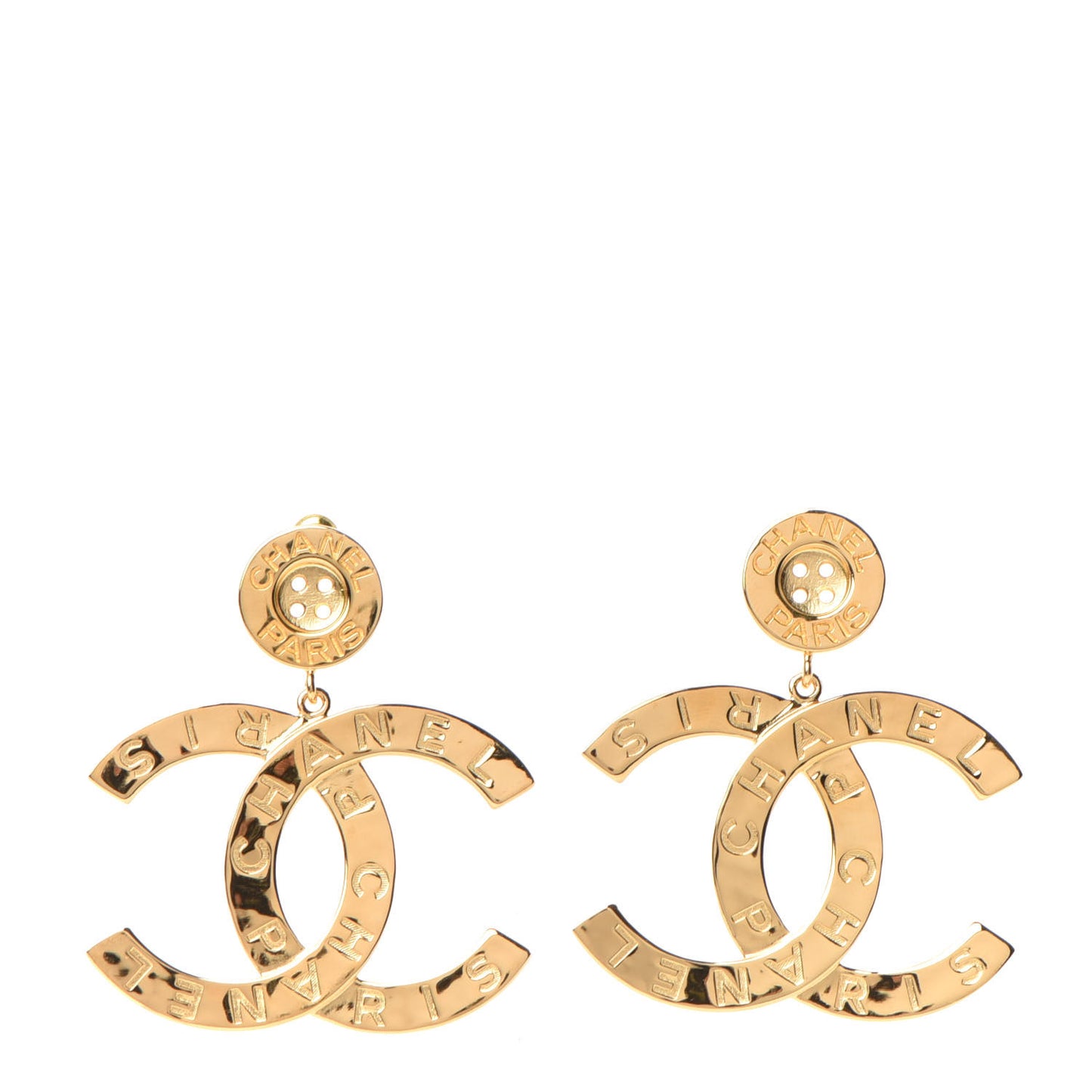 Metal Large Paris Button Earrings Gold