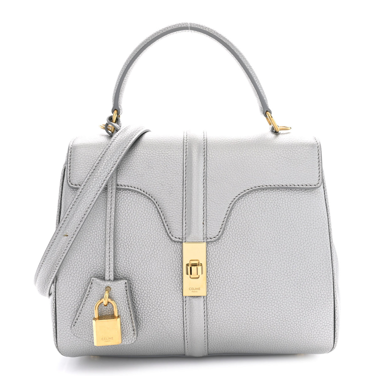 Celine Laminated Grained Calfskin 16 Top Handle Bag Silver 1 of 12