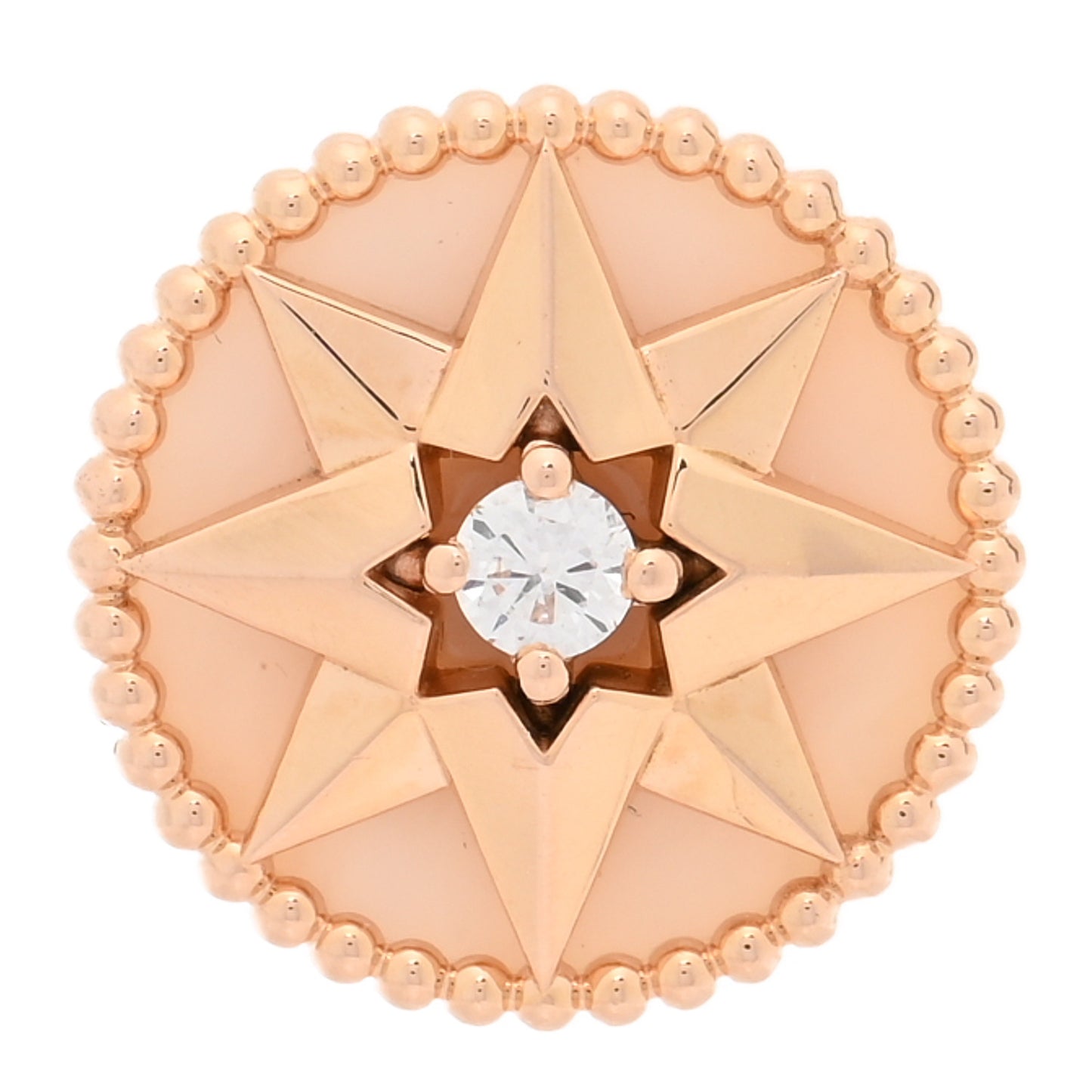18K Rose Gold Diamond Medium Pink Opal Medium Rose Des Vents Single Earring