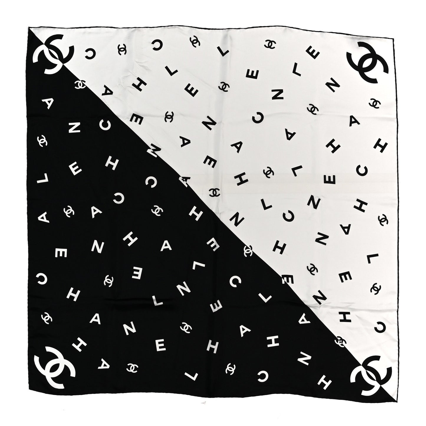 Silk CC Logo Scarf White Black White White Black White