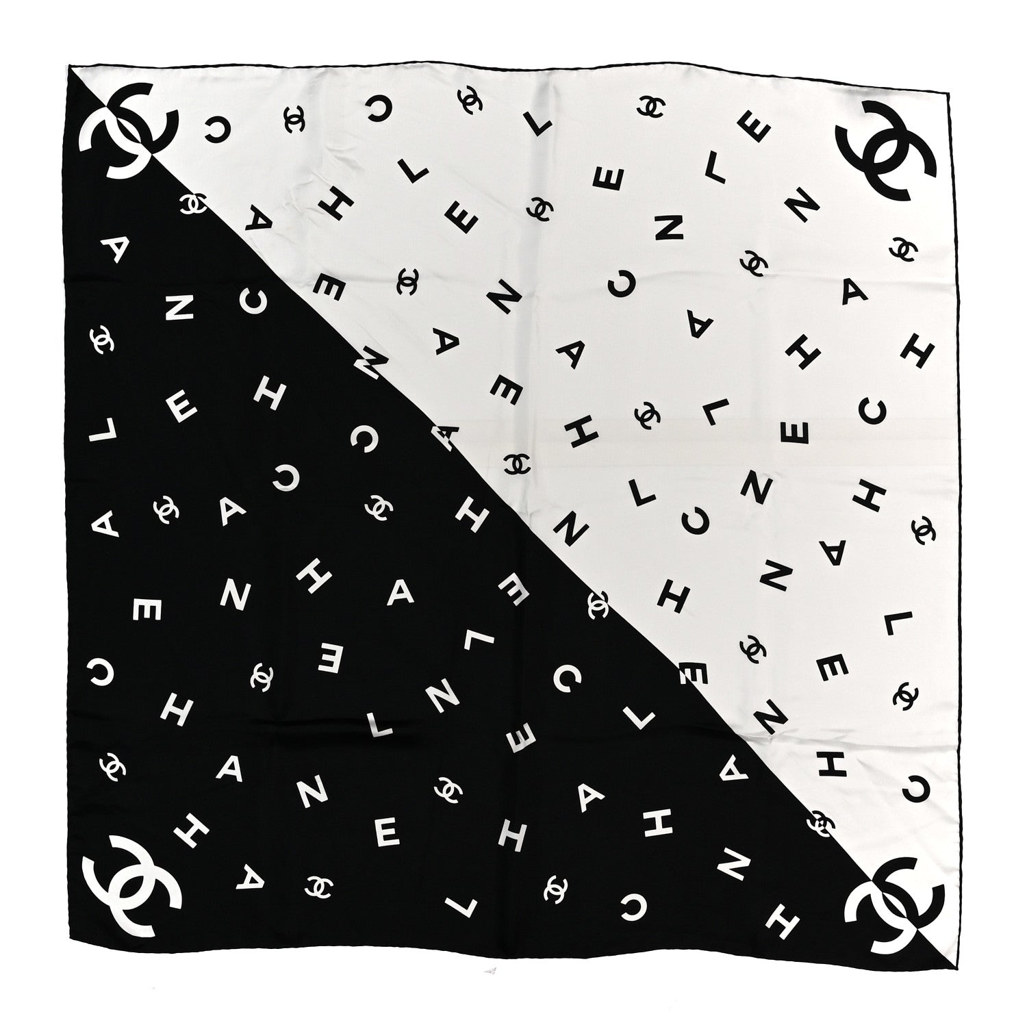 Chanel Silk CC Logo Scarf White Black White White Black White 1 of 3