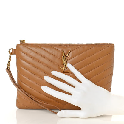 Saint Laurent Calfskin Matelasse Chevron Monogram A5 Wristlet Cork 2 of 8