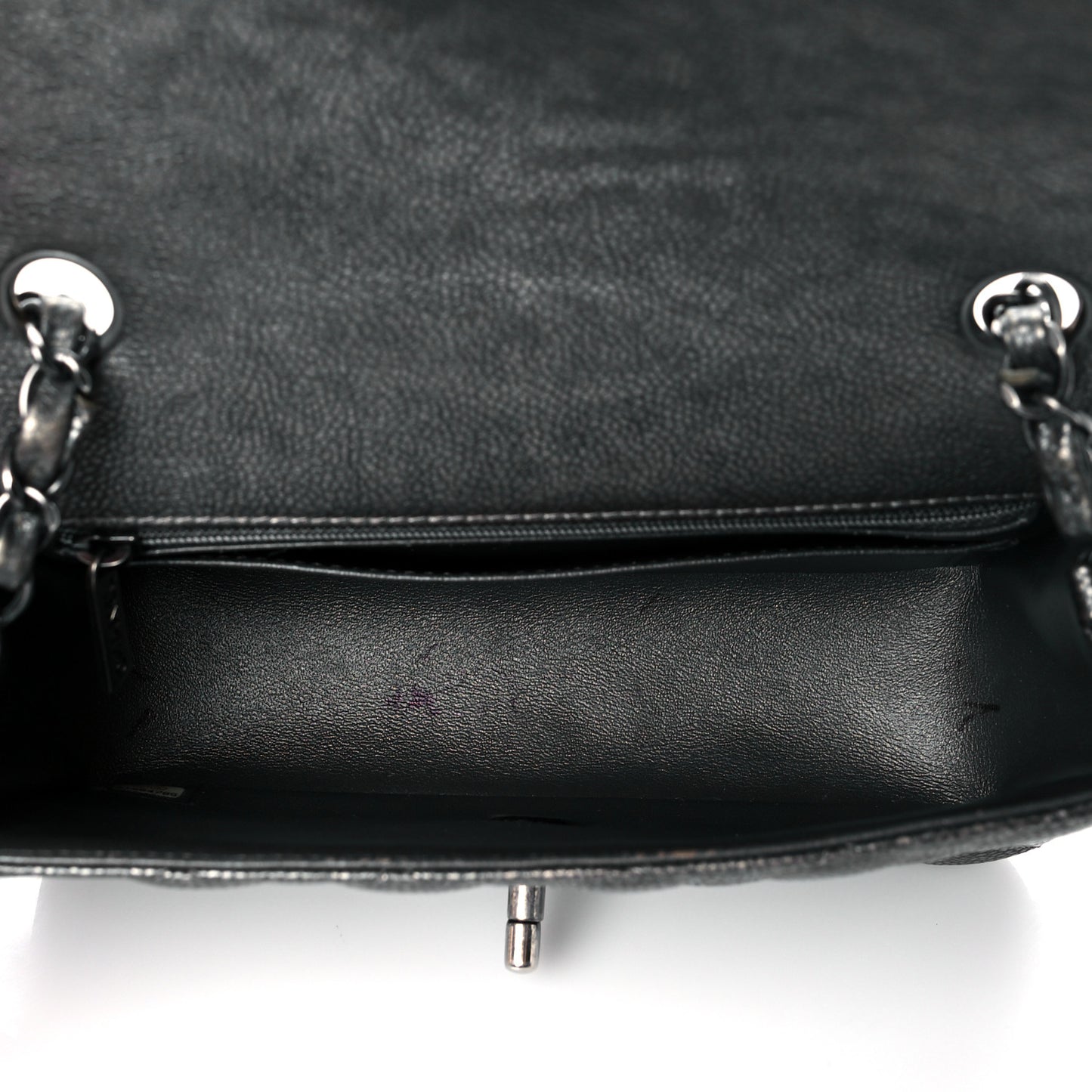 Metallic Caviar Quilted Mini Rectangular Flap Dark Grey