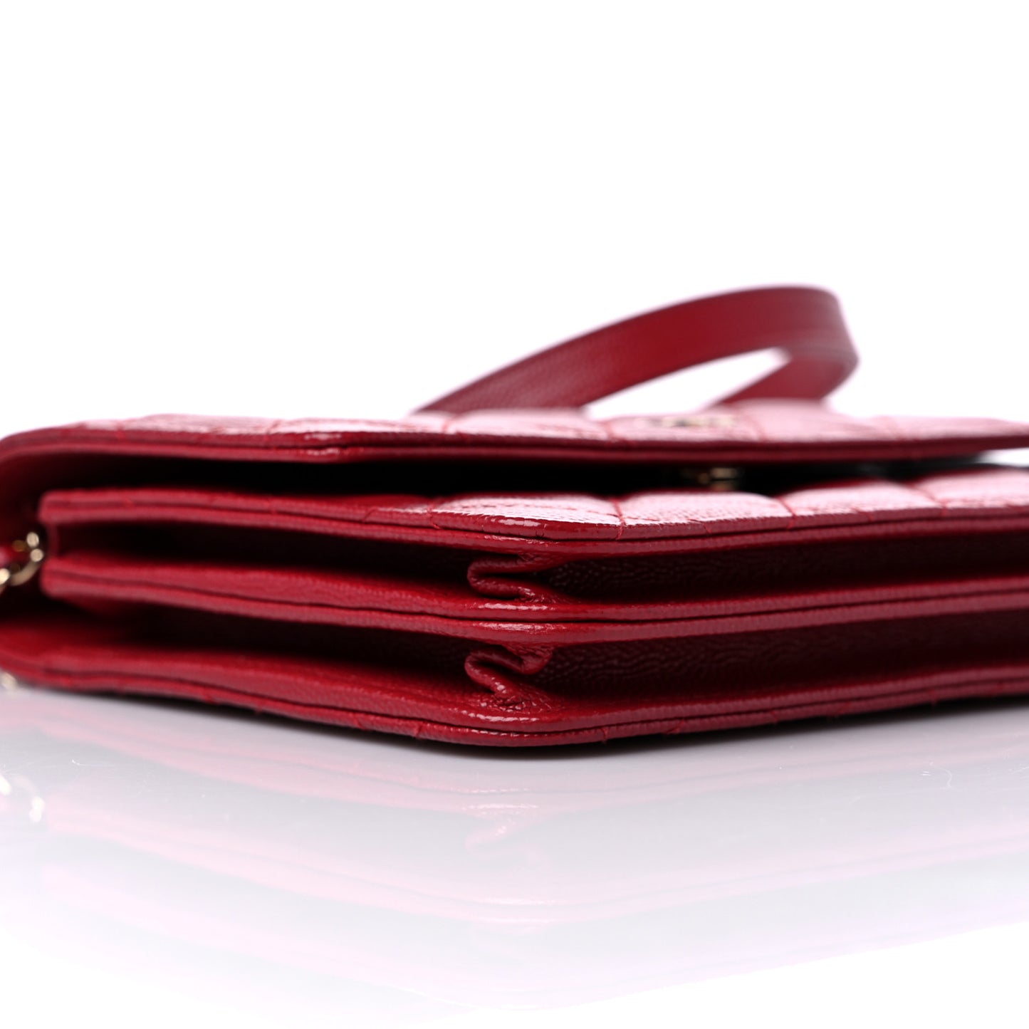 Caviar Quilted Square Wallet On Chain WOC Dark Red