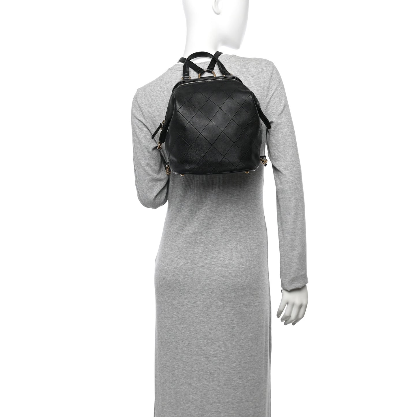 Calfskin Stitched Frame Backpack Black