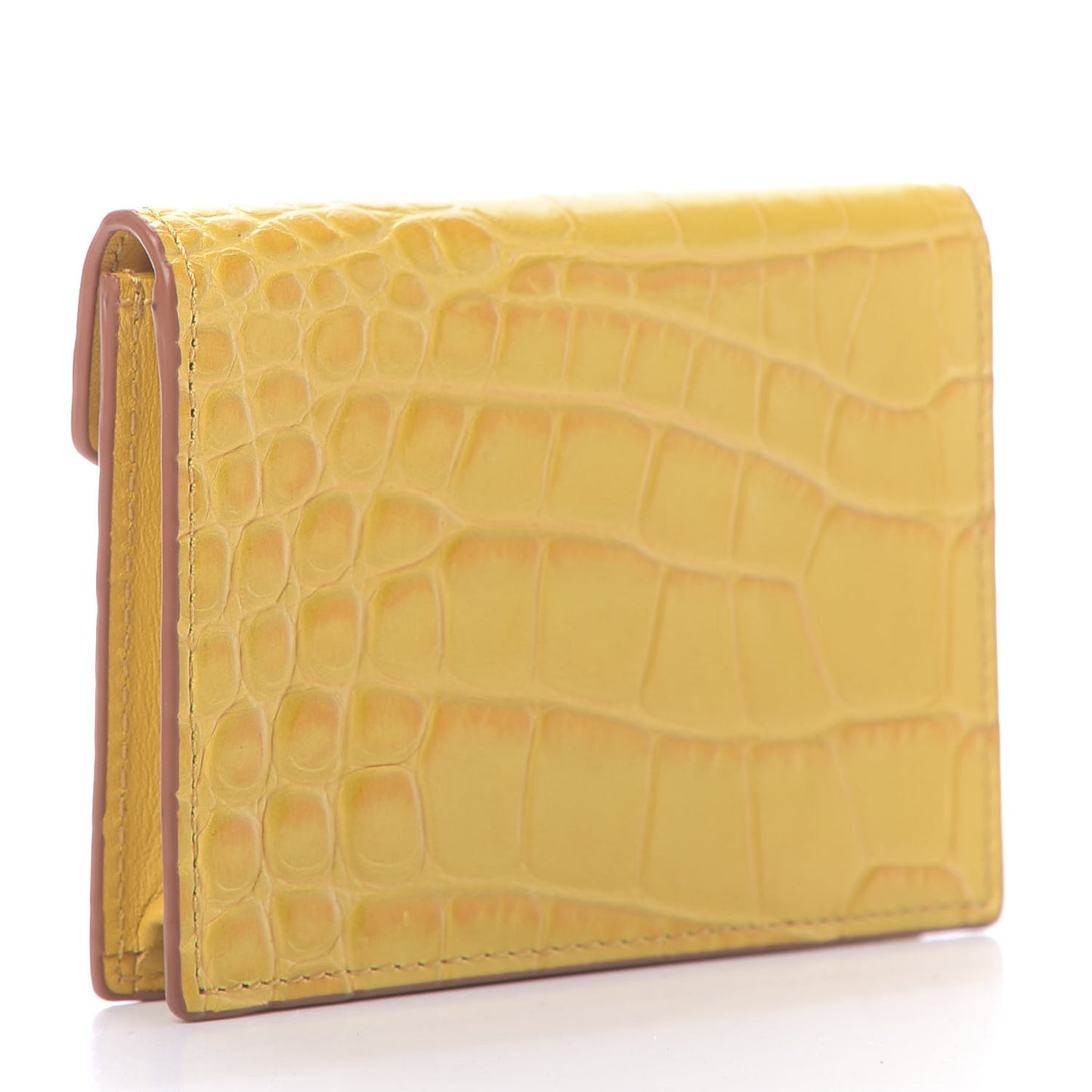 Calfskin Crocodile Embossed Flap Card Holder Golden Mango