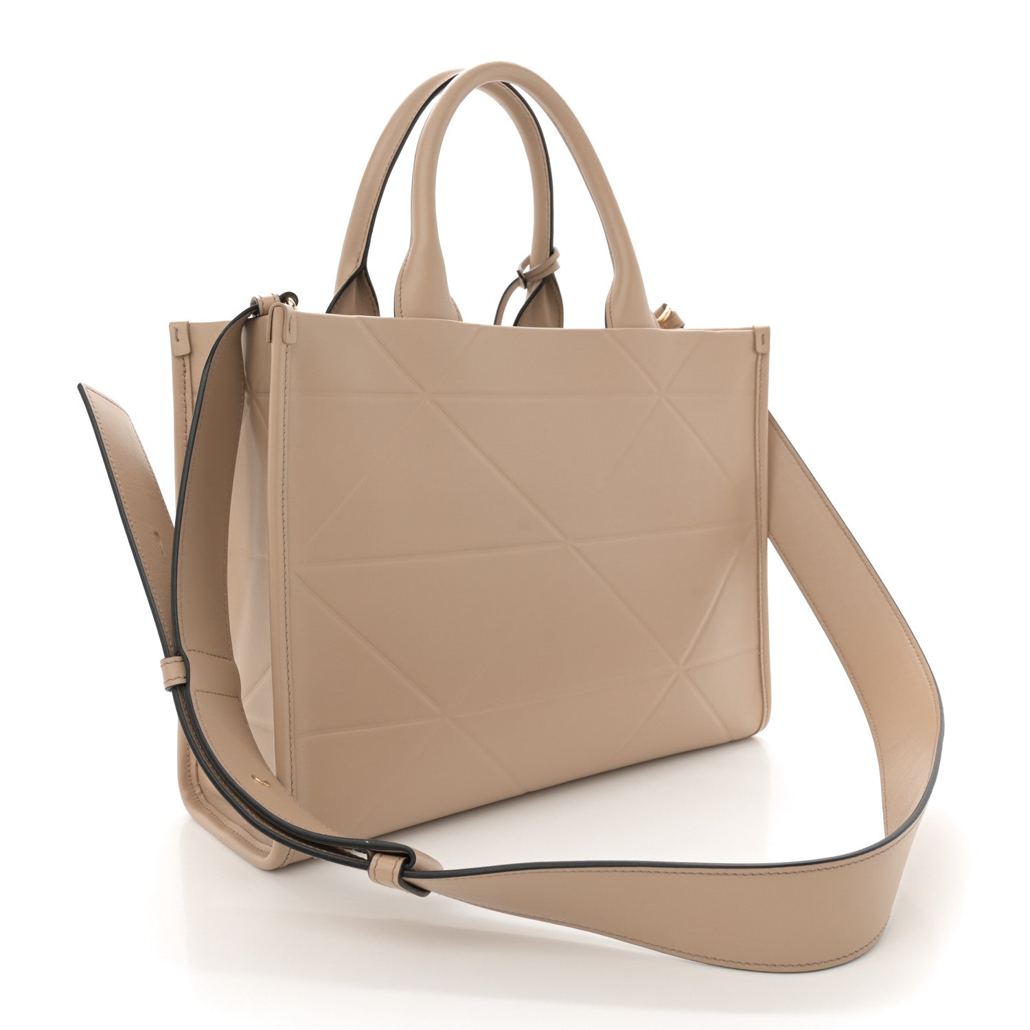 Prada Soft Calfskin Triangolo Symbole Embossed Small Tote Beige Khaki 3 of 10