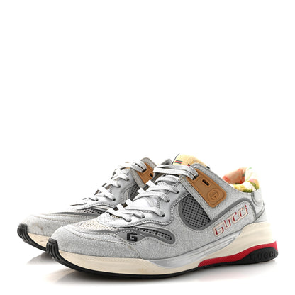 Gucci Metallic Calfskin Glitter Mesh Womens Ultrapace Sneakers 38 Silver Light Grey Mystic White 4 of 9