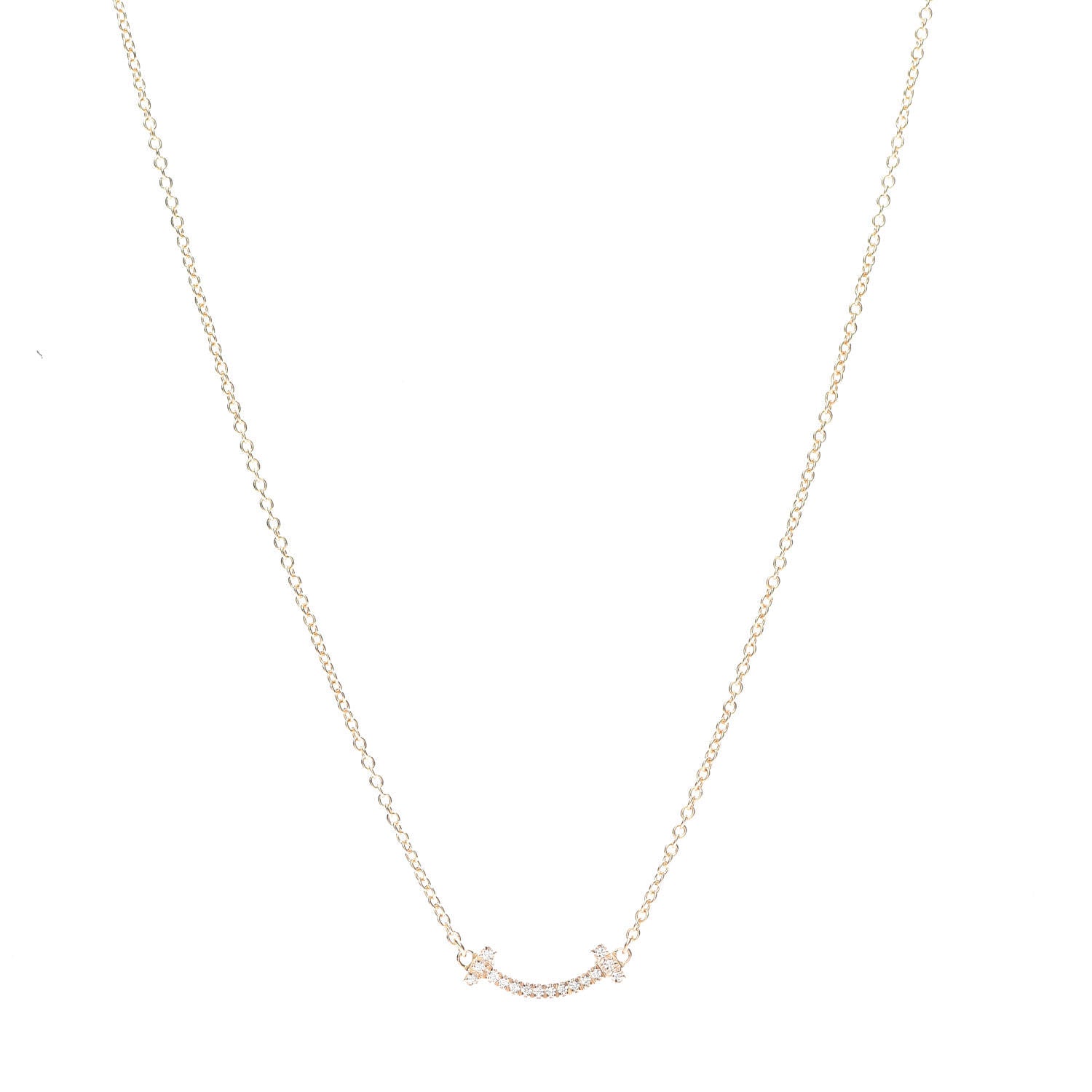 Tiffany 18K Rose Gold Diamond Mini T Smile Pendant Necklace 1 of 7