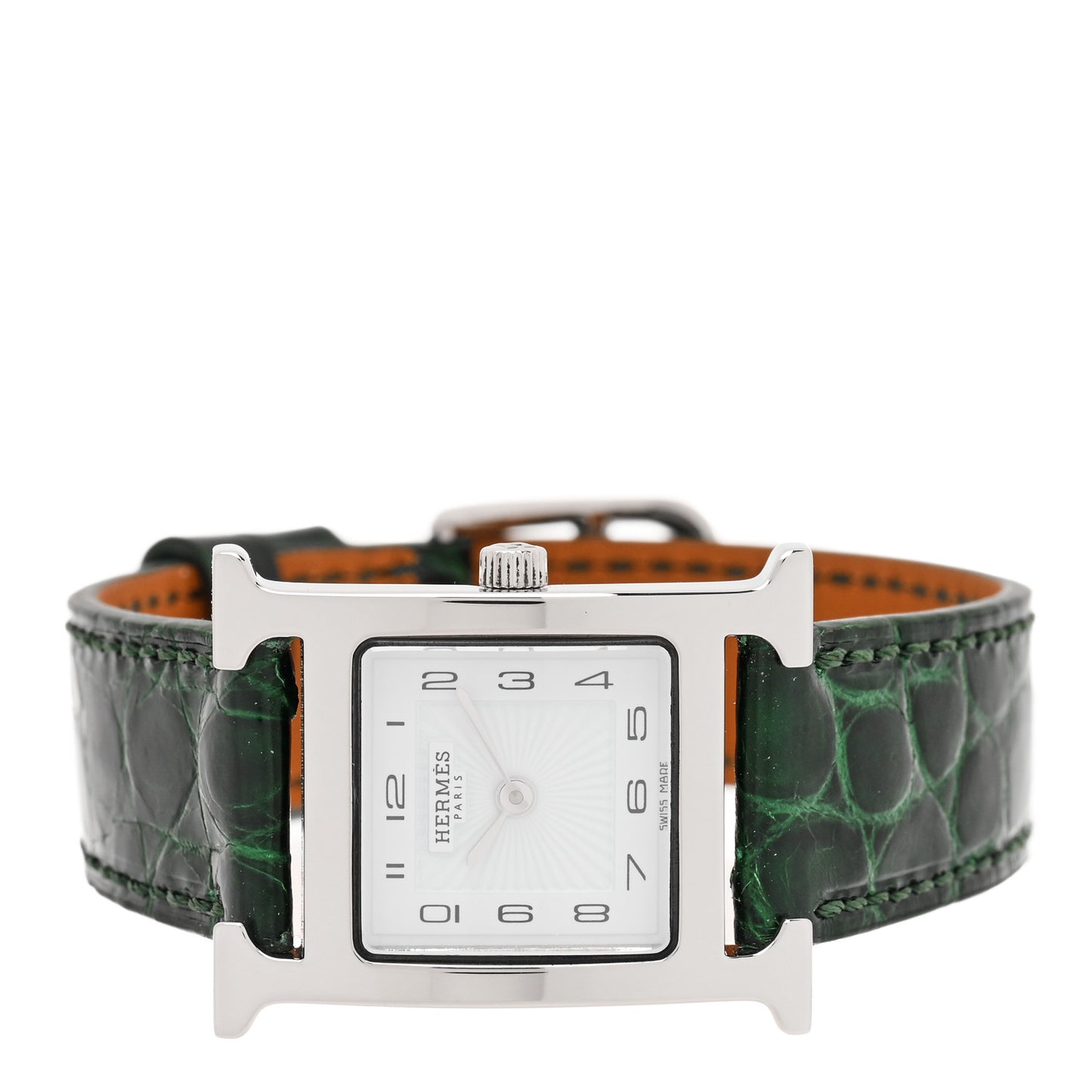 Stainless Steel Alligator 21mm Heure H Hour Quartz Watch Vert Moyen