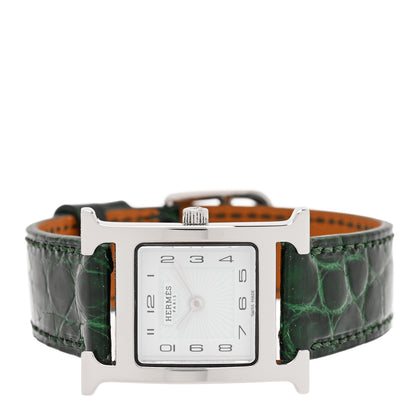 Hermes Stainless Steel Alligator 21mm Heure H Hour Quartz Watch Vert Moyen 2 of 4