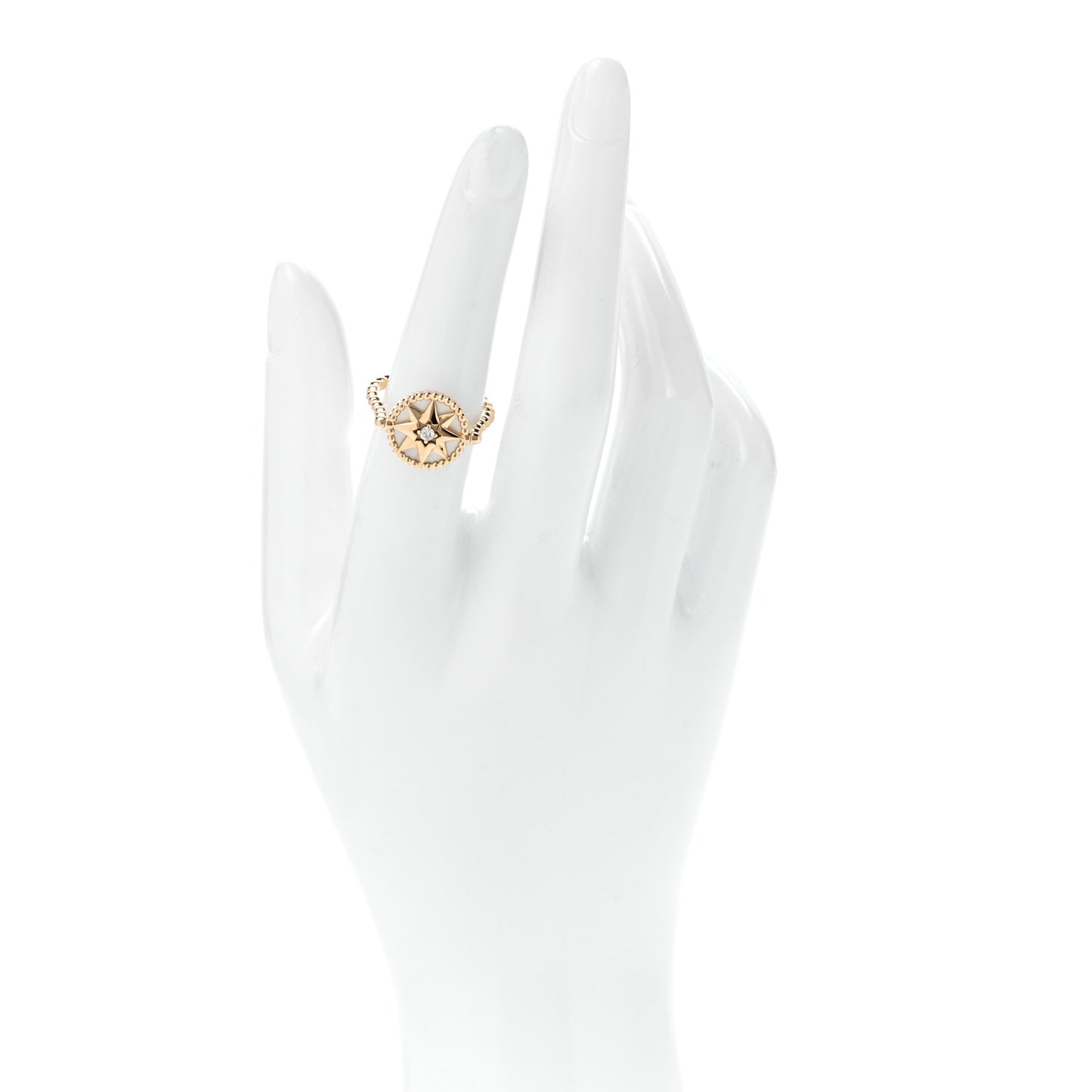 18K Yellow Gold Diamond Mother of Pearl Rose Des Vents Ring 52 6