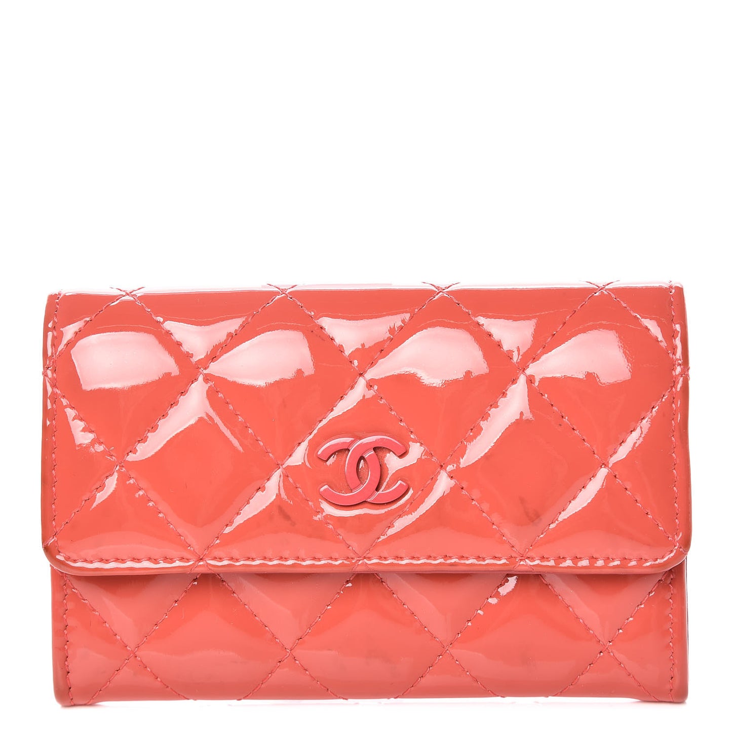 Patent Quilted Flap Card Holder Dark Pink