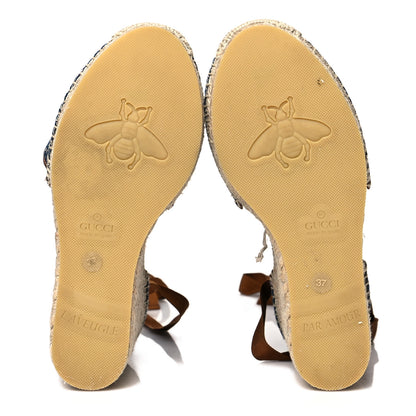 Gucci Denim GG Monogram Ankle Wrap Platform Espadrille Wedges 38.5 Blue Tea Cuir 5 of 8