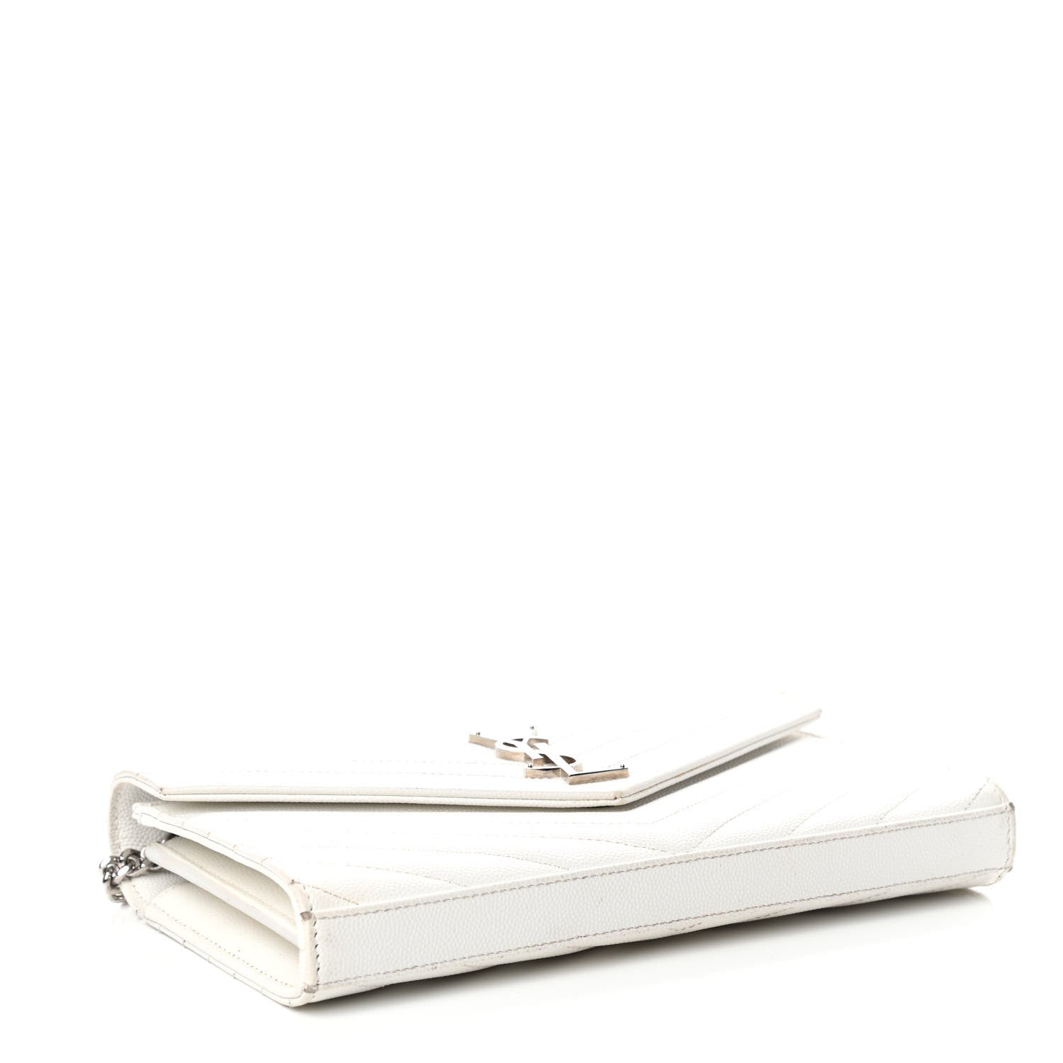 Saint Laurent Grain De Poudre Matelasse Chevron Monogram Chain Wallet White 4 of 9