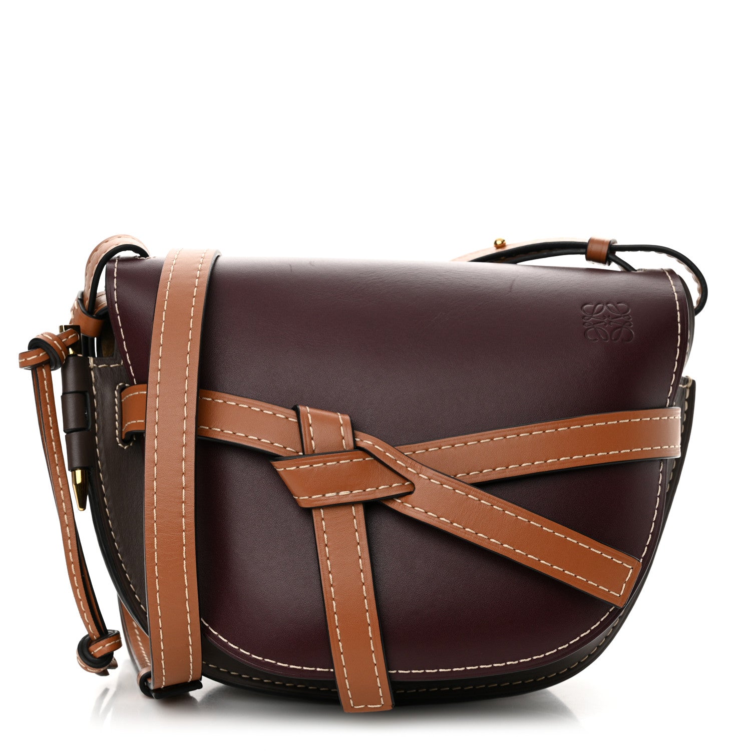 Loewe Calfskin Small Gate Crossbody Bag Oxblood Tan Taupe 1 of 9