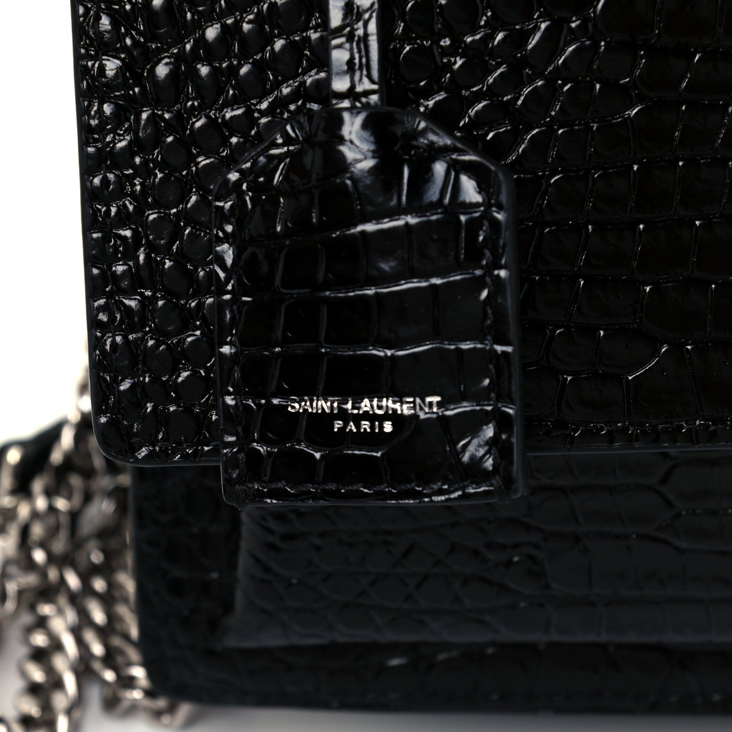 Calfskin Crocodile Embossed Medium Monogram Sunset Black