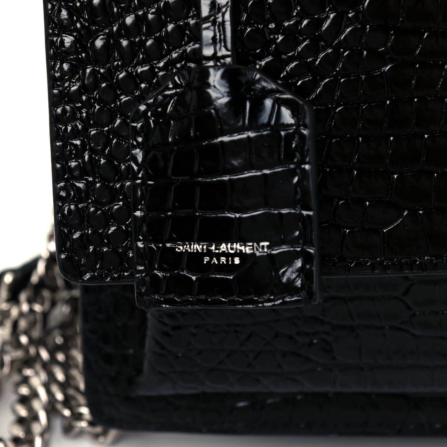 Saint Laurent Calfskin Crocodile Embossed Medium Monogram Sunset Black 9 of 13