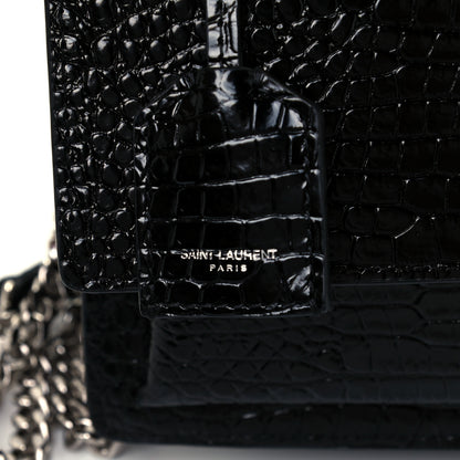 Saint Laurent Calfskin Crocodile Embossed Medium Monogram Sunset Black 9 of 13