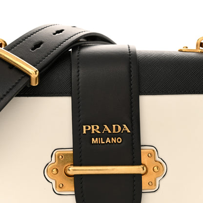 Prada City Calfskin Saffiano Cahier Bag White Black 7 of 10