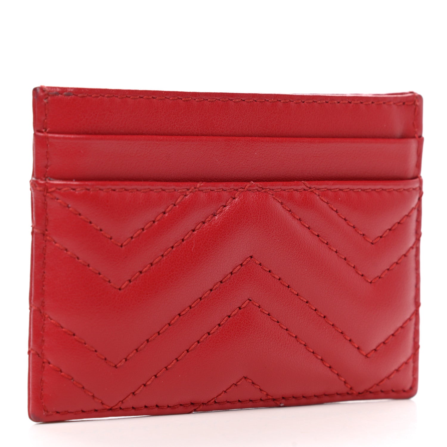Gucci Calfskin Matelasse GG Marmont Card Holder Hibiscus Red 3 of 7