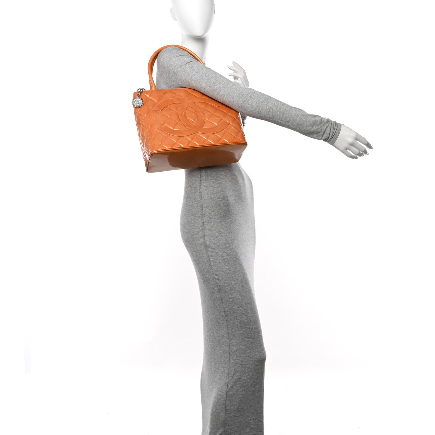 Patent Quilted Medallion Tote Orange