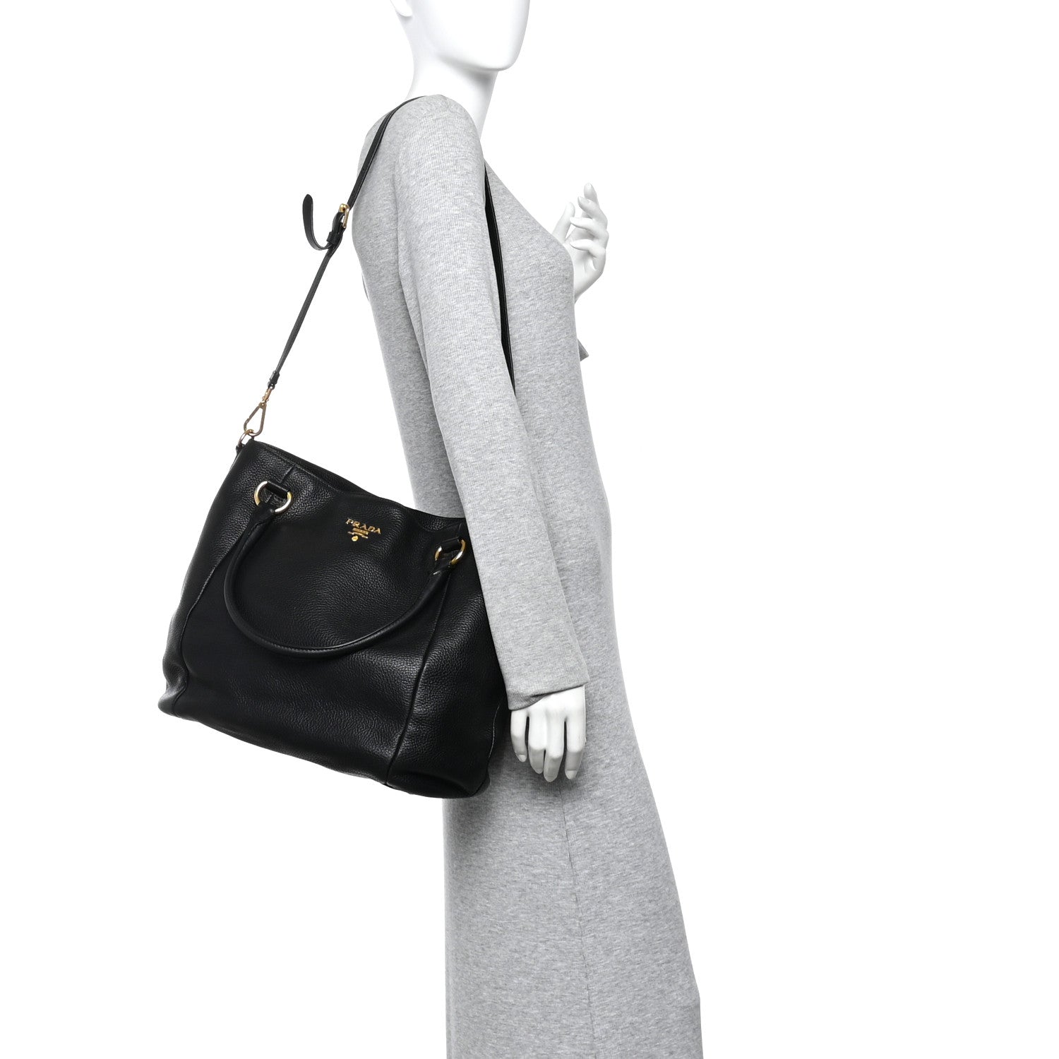 Prada Vitello Daino Shoulder Bag Black 2 of 9