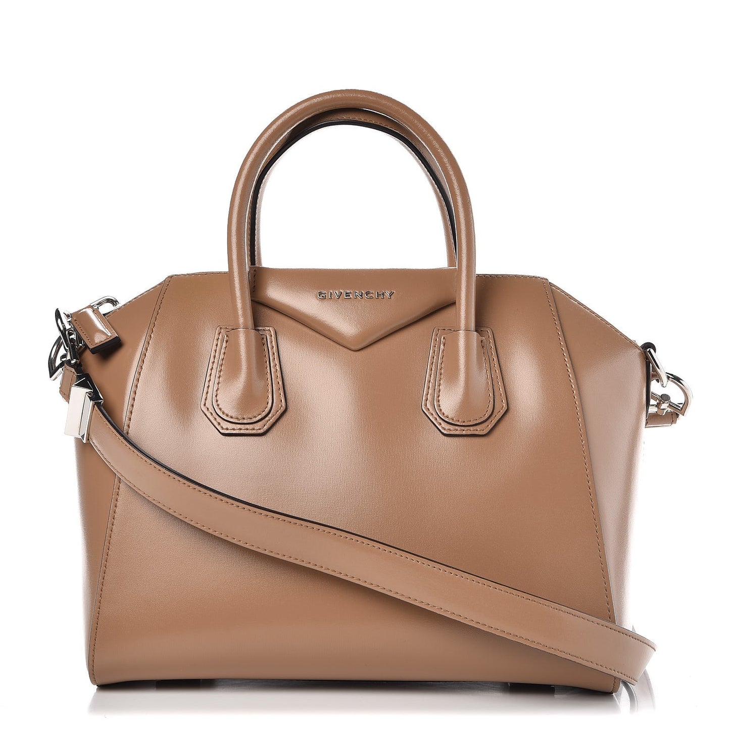 Shiny Lord Calfskin Small Antigona Dark Beige