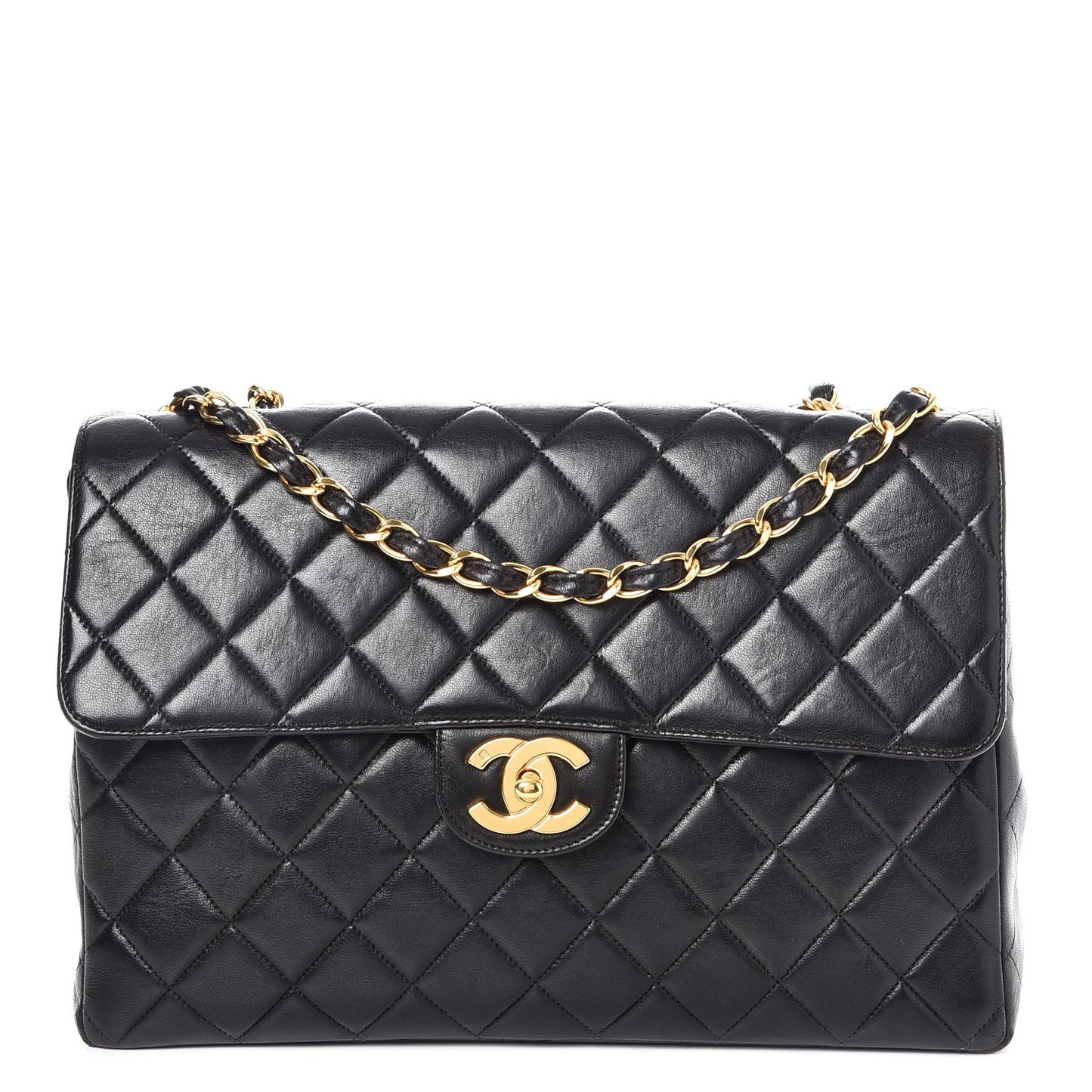 Lambskin Quilted Jumbo Single Flap Black