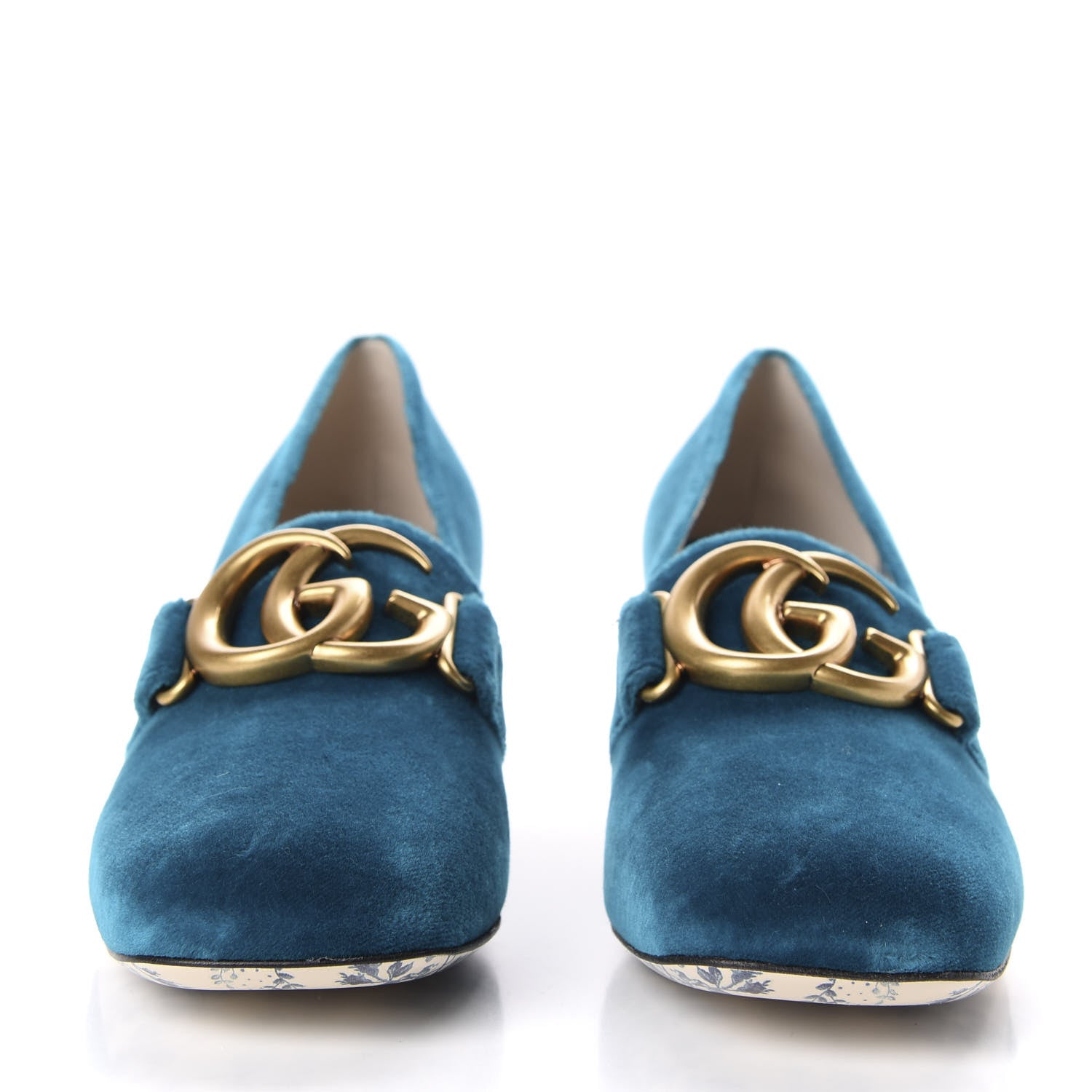 Gucci Softy Velvet GG Victoire 55mm Loafer Pumps 37.5 Pavone 2 of 11