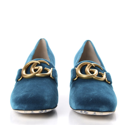 Gucci Softy Velvet GG Victoire 55mm Loafer Pumps 37.5 Pavone 2 of 11