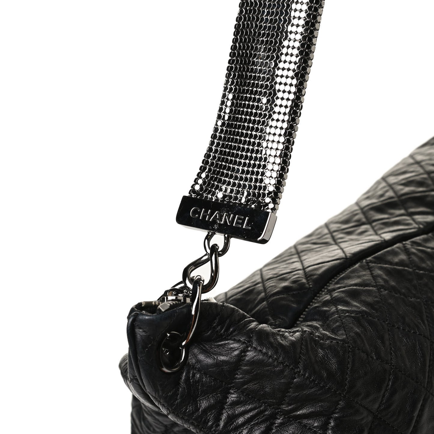 Lambskin Large Chain Mail Hobo Black