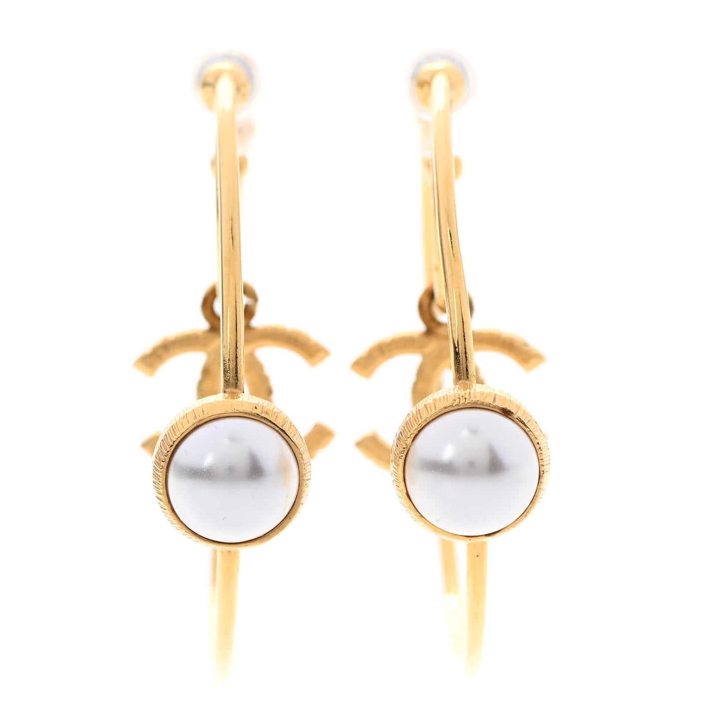 Pearl CC Tags Hoop Earrings Gold