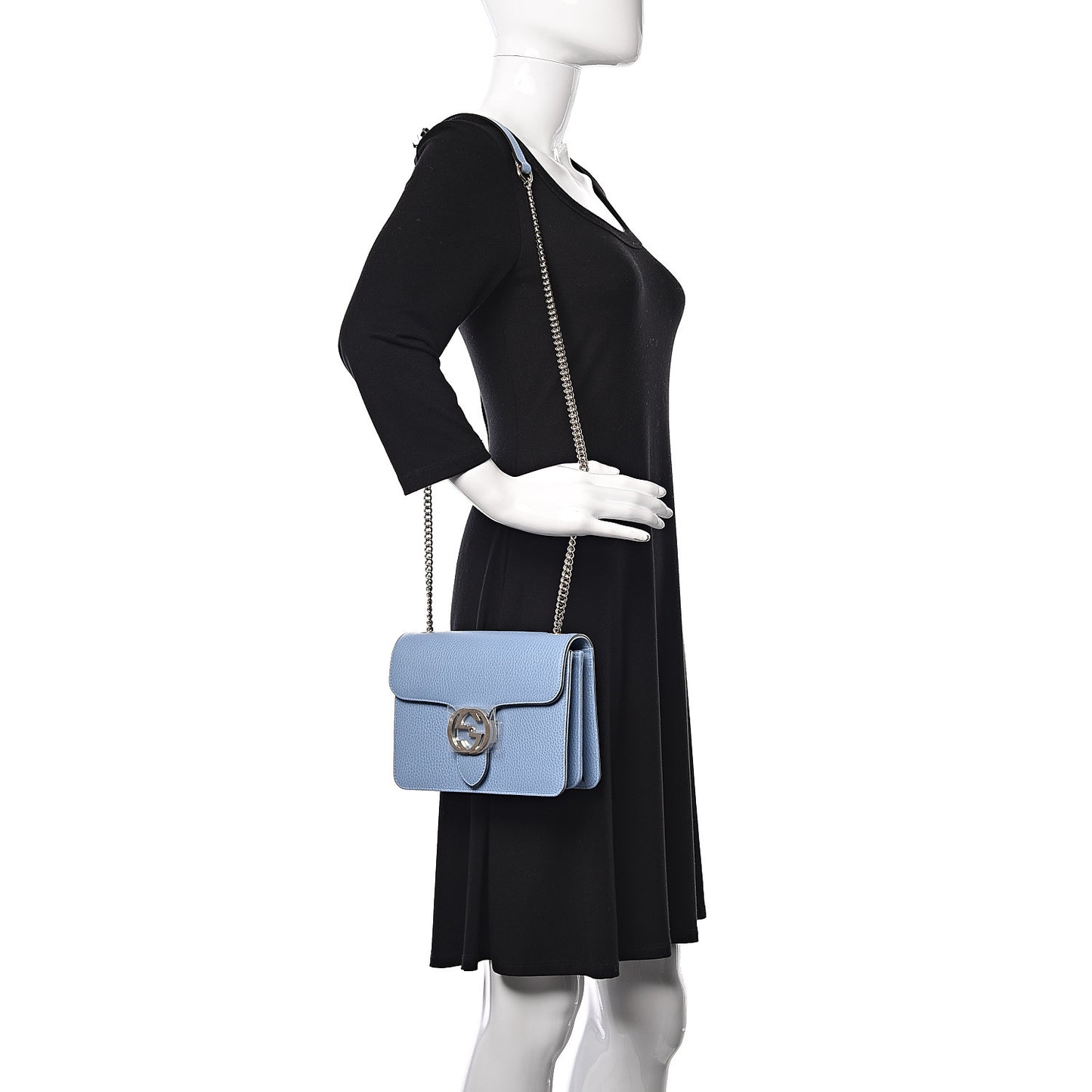 Dollar Calfskin Small Interlocking G Shoulder Bag Mineral Blue