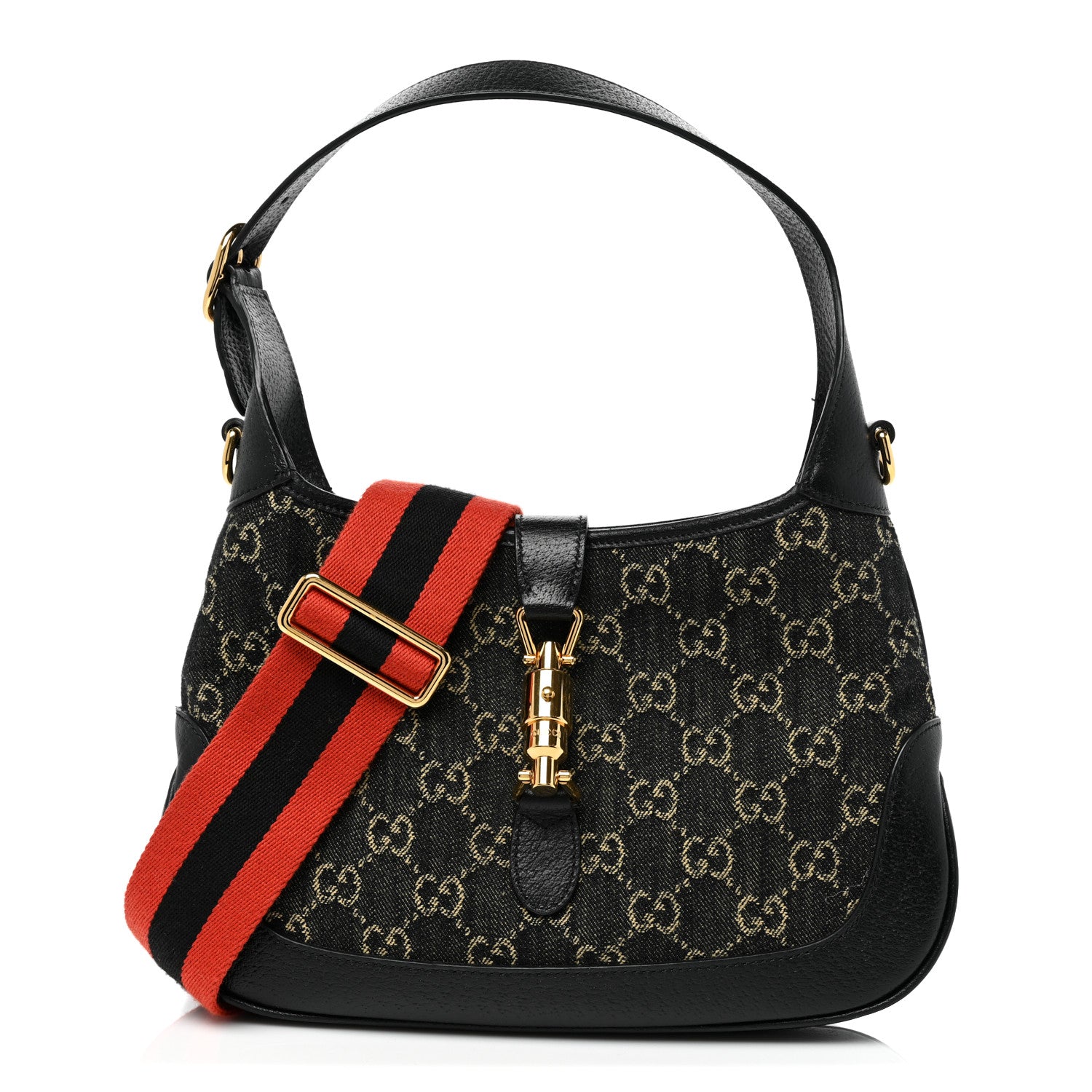Gucci Jacquard Denim GG Monogram Small Jackie 1961 Hobo Black Ivory 1 of 7