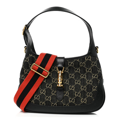 Gucci Jacquard Denim GG Monogram Small Jackie 1961 Hobo Black Ivory 1 of 7
