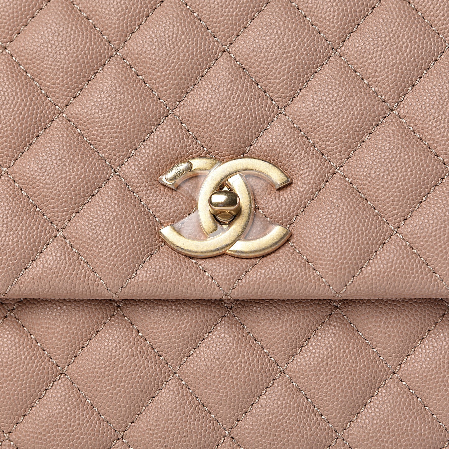 Caviar Lizard Quilted Medium Coco Handle Flap Light Beige