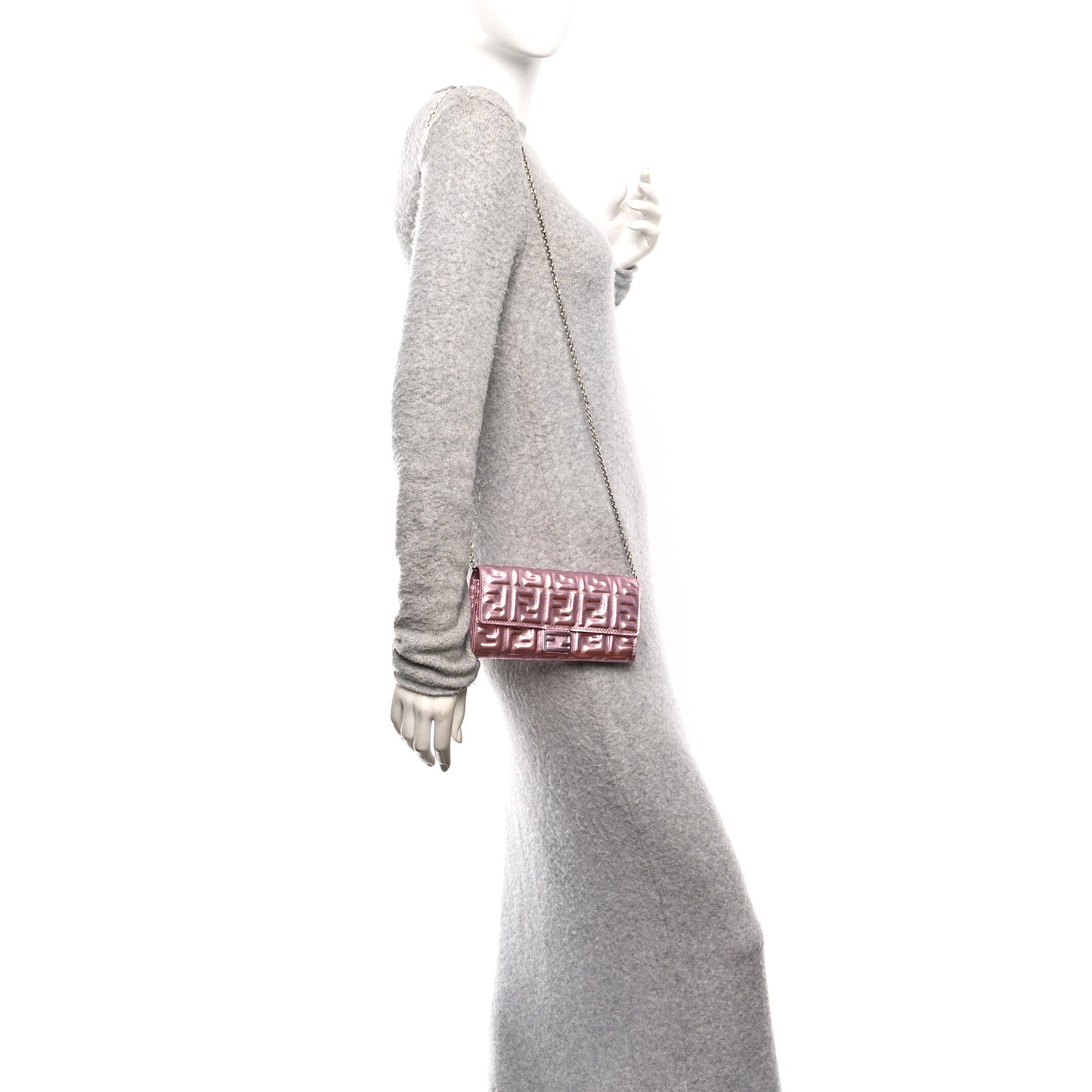 Vitello Catalan Mirror FF 1974 Embossed Continental Wallet on Chain Rosa
