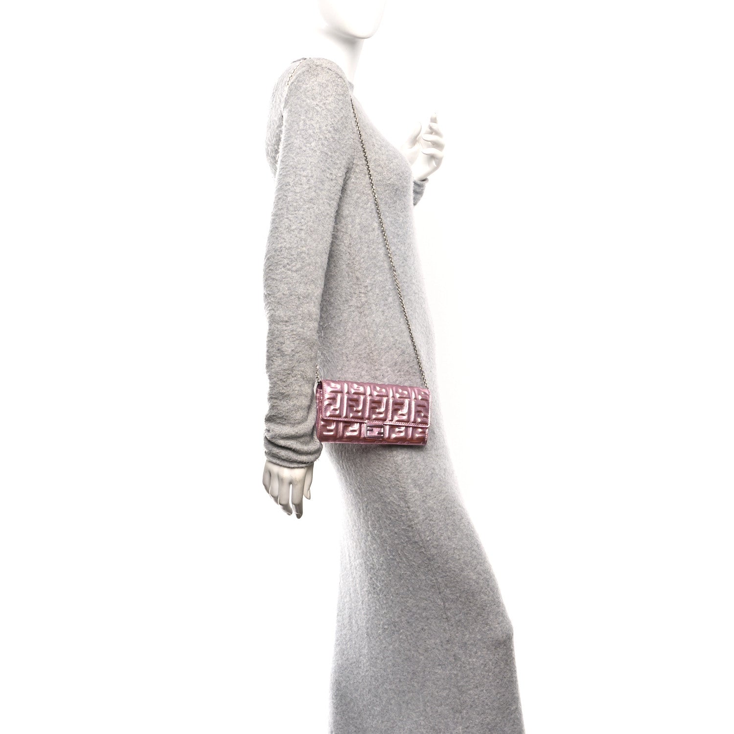 Fendi Vitello Catalan Mirror FF 1974 Embossed Continental Wallet on Chain Rosa 2 of 10