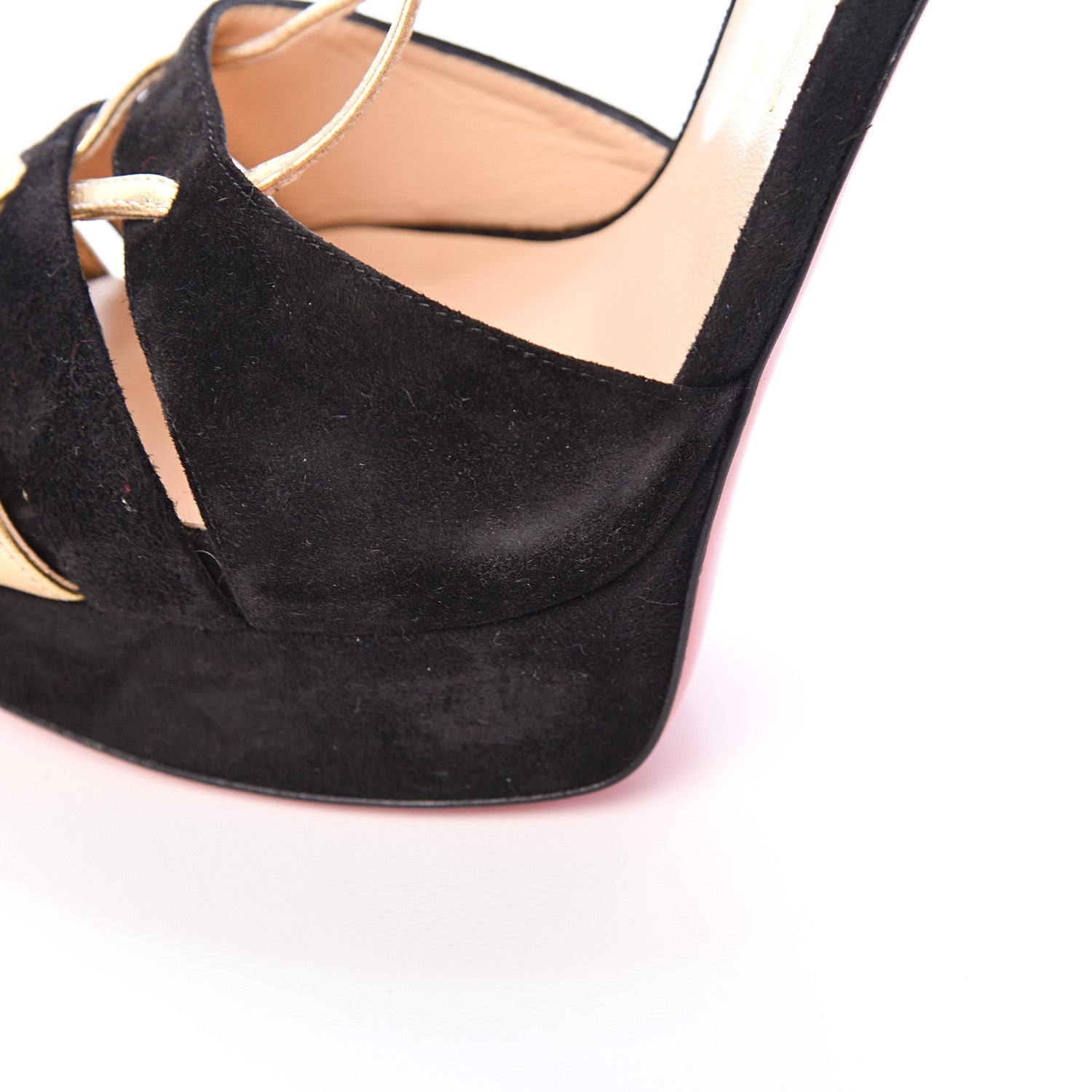 Christian Louboutin Suede Nappa Laminato Glennalta 150 Pumps 41 Black Gold 12 of 17