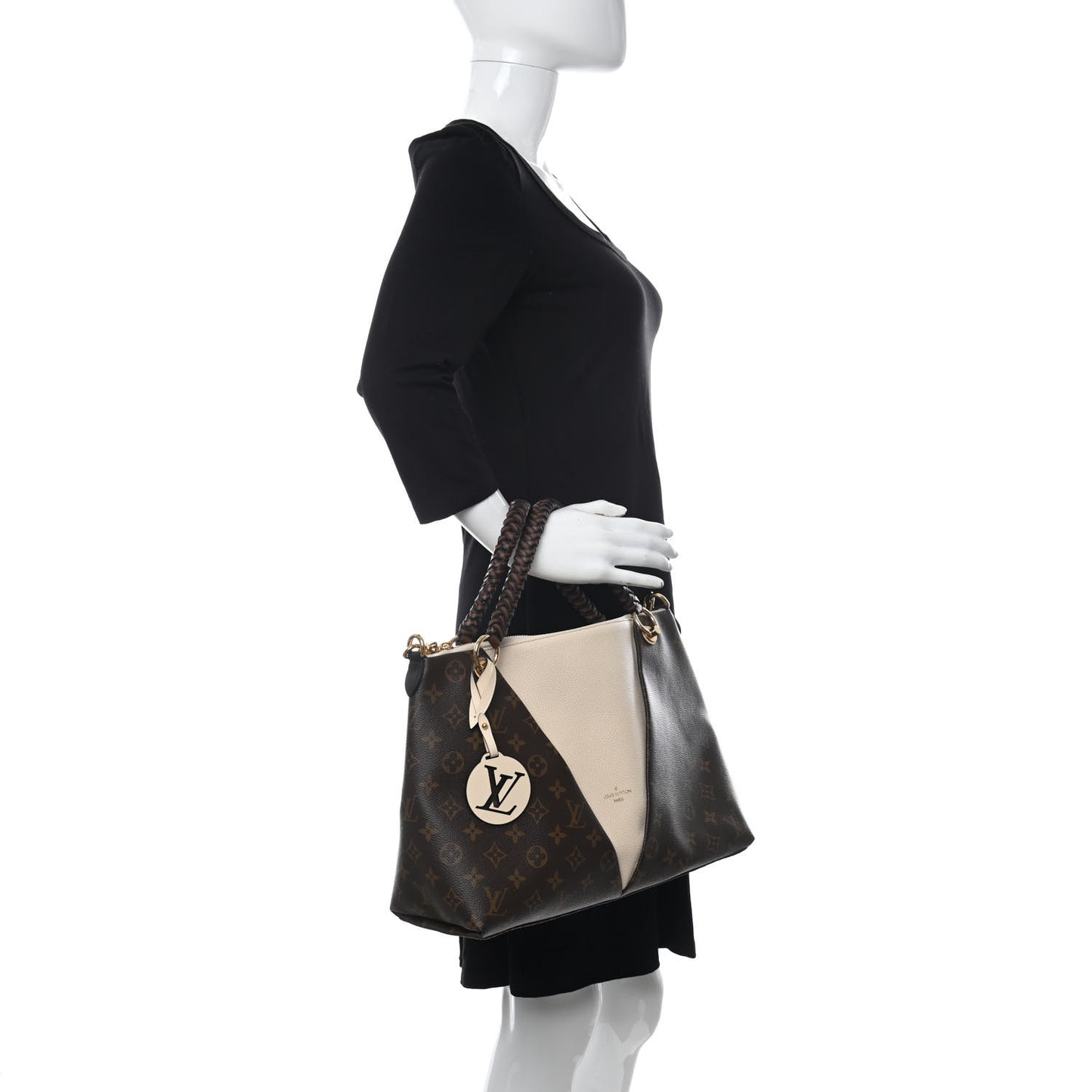 Monogram Braided V Tote MM Creme