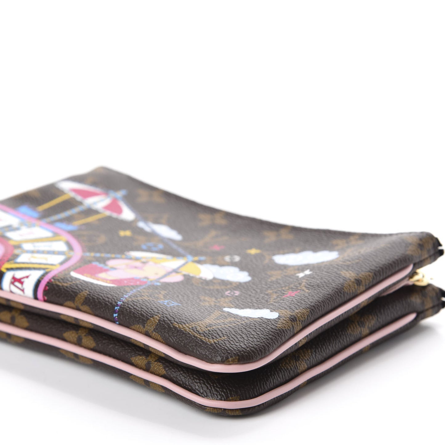 Monogram 2020 Christmas Animation Big Wheel Double Zip Pochette Rose Ballerine