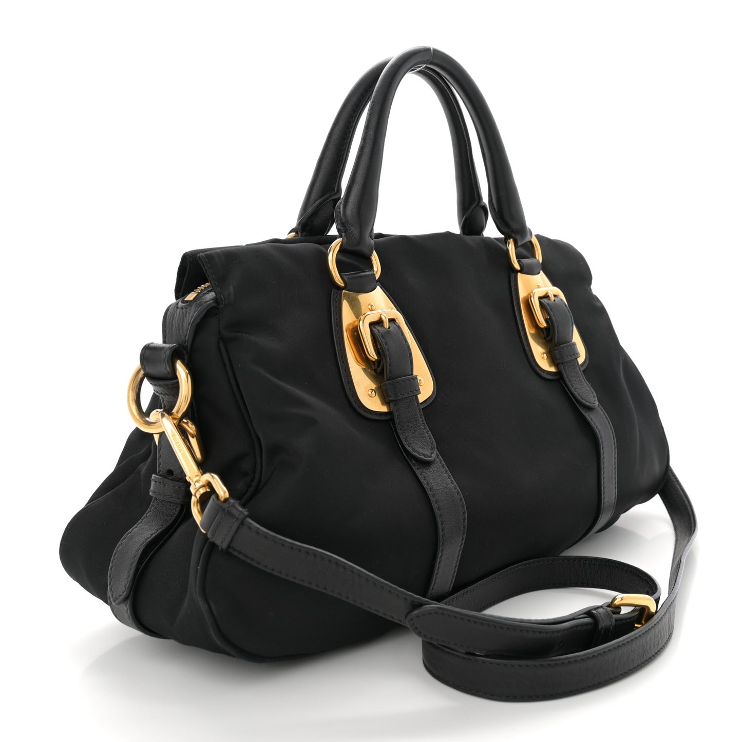 Tessuto Nylon Soft Calfskin Shopping Satchel Black
