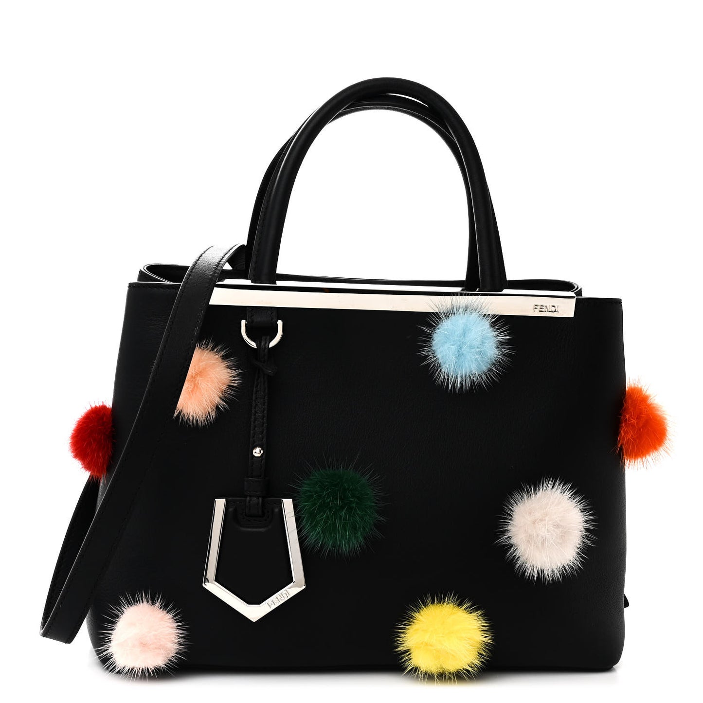 Vitello Dolce Mink Fur Pom Pom Petite 2Jours Tote Black Multicolor