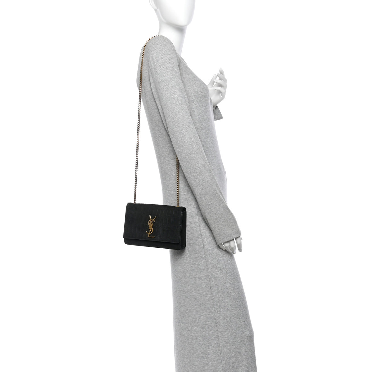 Saint Laurent Crocodile Embossed Nubuck Small Monogram Kate Satchel Black 3 of 19