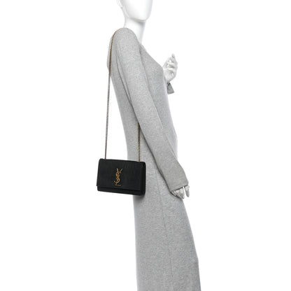 Saint Laurent Crocodile Embossed Nubuck Small Monogram Kate Satchel Black 3 of 19