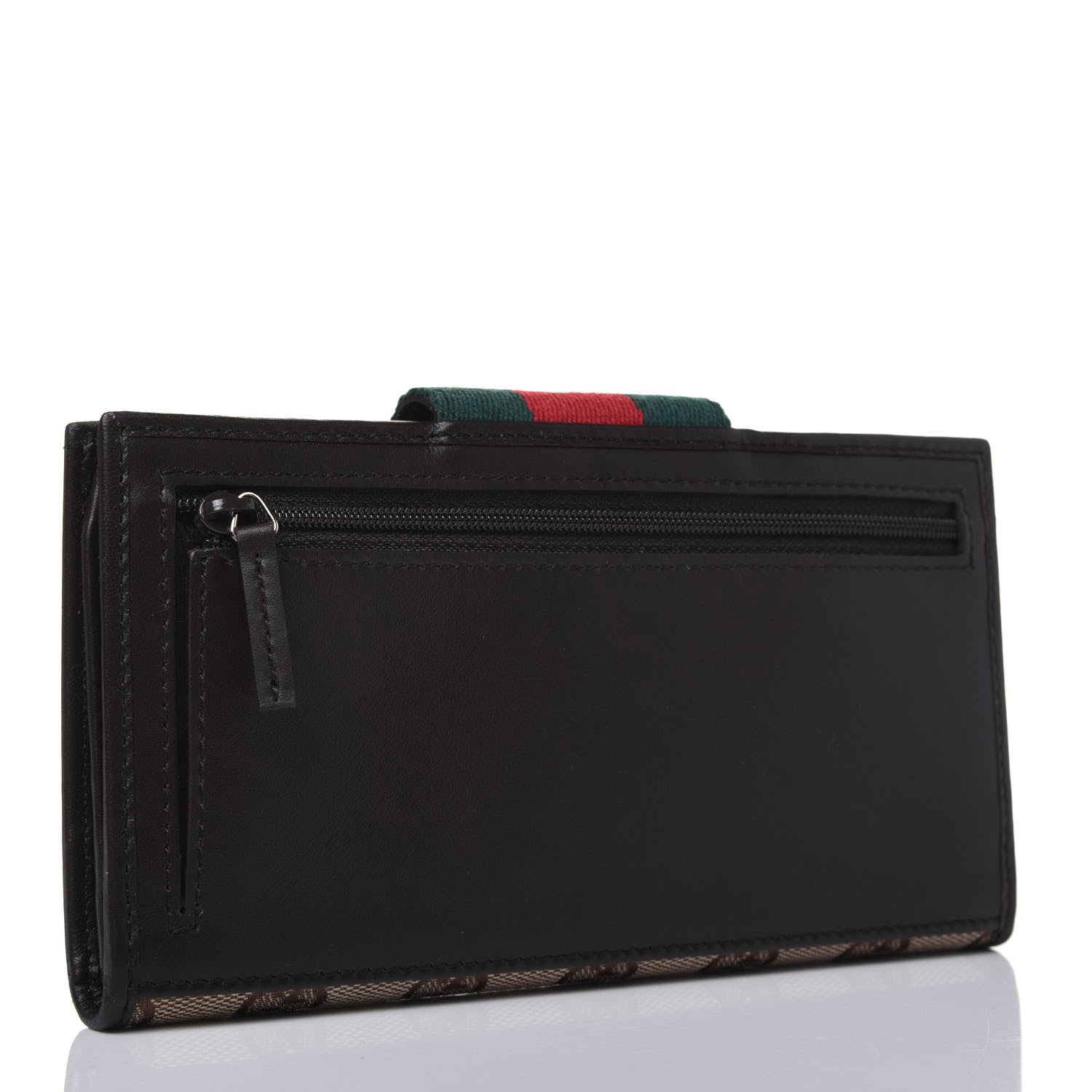 Gucci Monogram Calfskin Ladies Web Continental Wallet Beige Ebony Cocoa 3 of 14