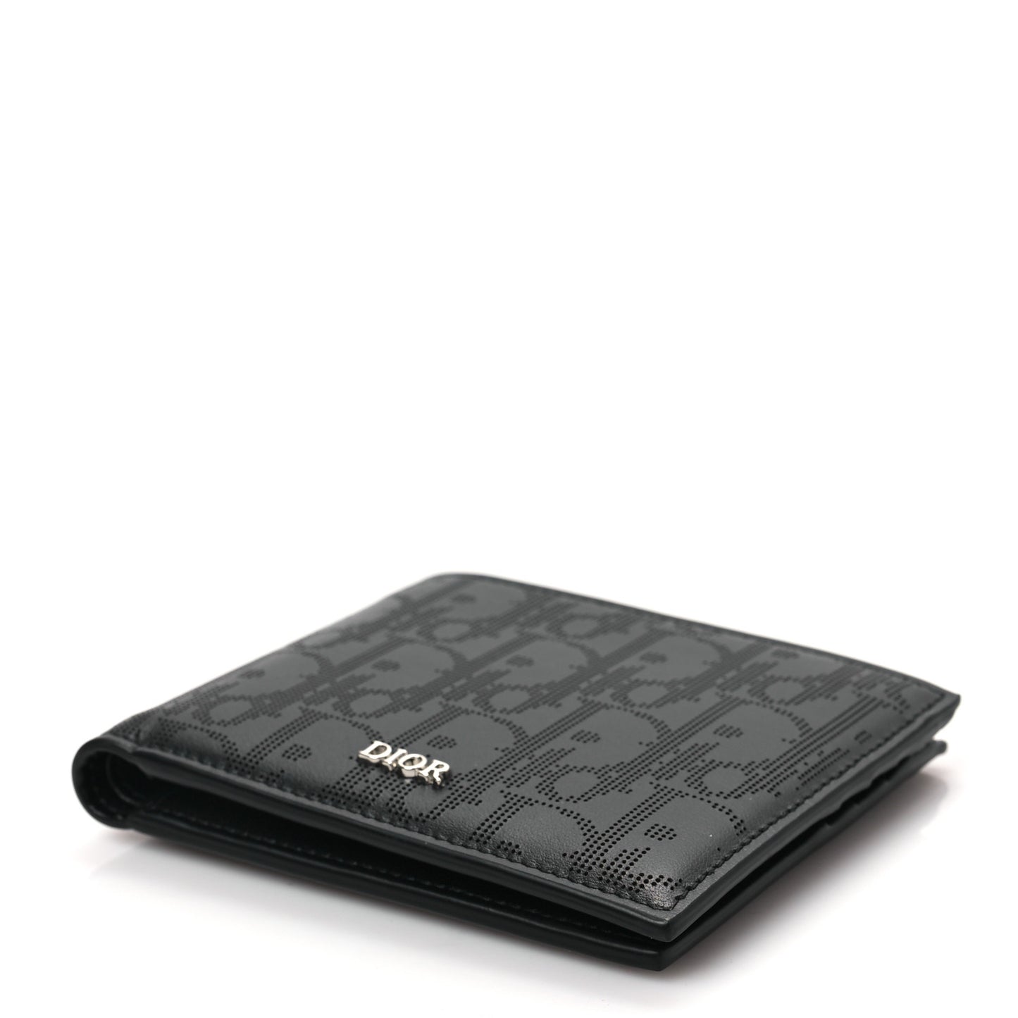 Calfskin Perforated Oblique Bi-Fold Do Galaxy Wallet Black