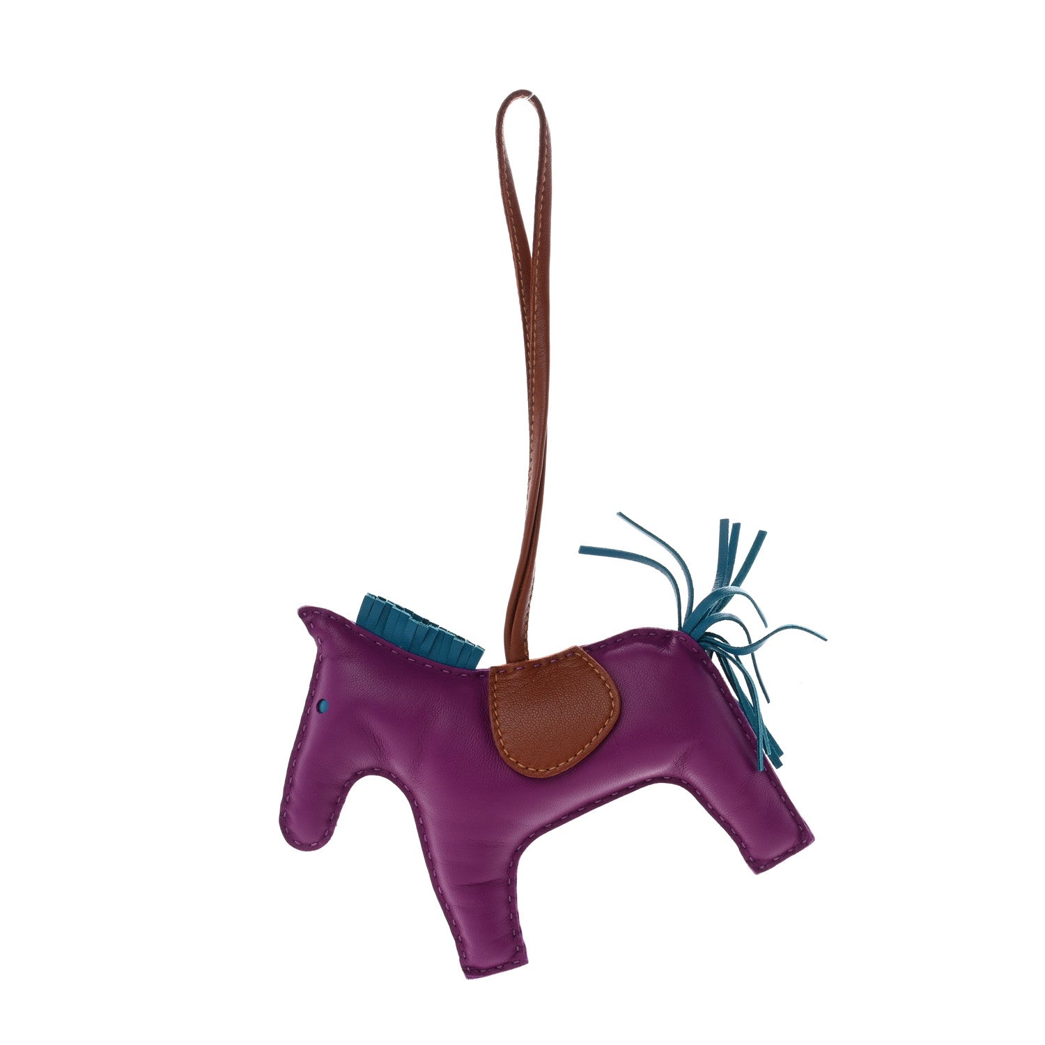 Hermes Milo Lambskin Grigri Rodeo Horse Bag Charm GM Anemone Bleu Izmir Fauve 1 of 4