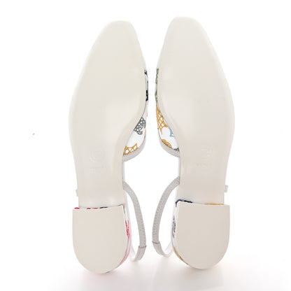 Chanel Cotton Guipure Patent Embroidered Floral Cap Toe CC Slingback Flats 37.5 White Multicolor 5 of 9
